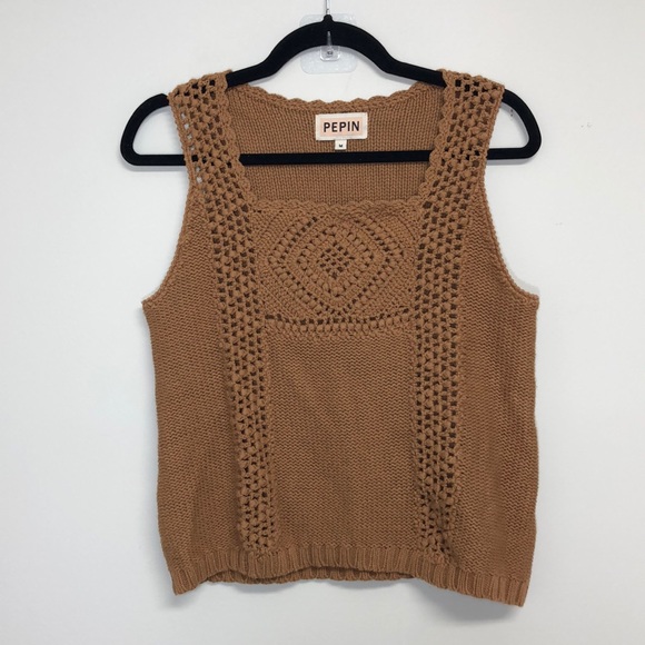 Anthropologie Tops - Anthropologie PEPIN Crochet Tank Brown Medium